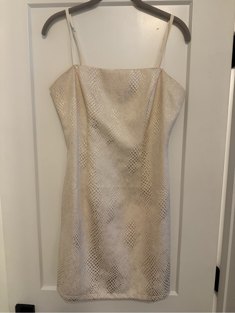 Spaghetti Strap Metallic Cream Mini Dress